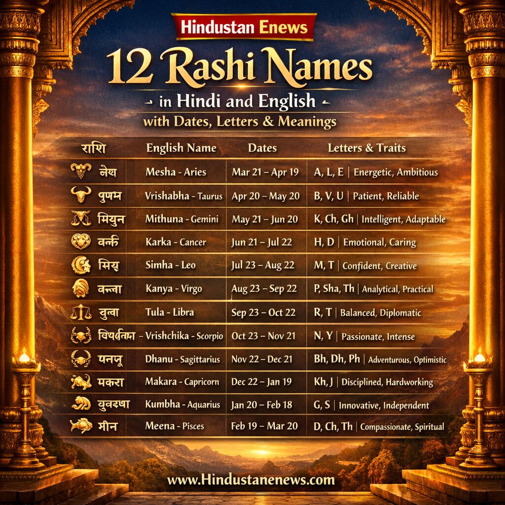 12 Rashi names and meanings in Hindi