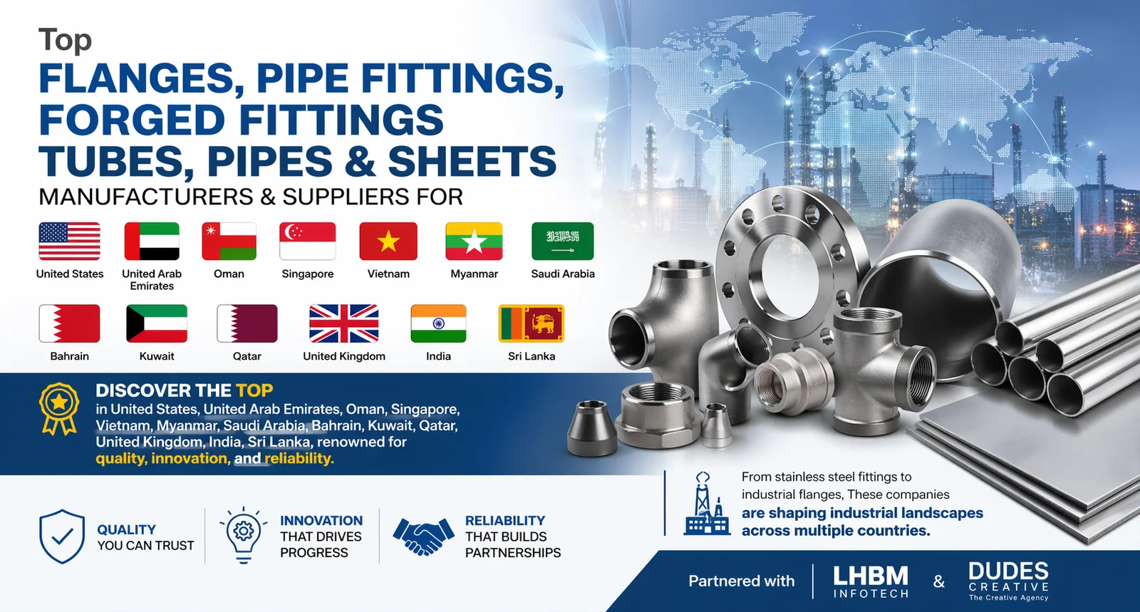Flanges, Pipe Fittings, Forged, Tubes, Bars, Pipes & Sheets Manufacturers & Suppliers in US, AE, OM, SG, VN, MM, SA, BH, KW, QA, UK, IN, LK
